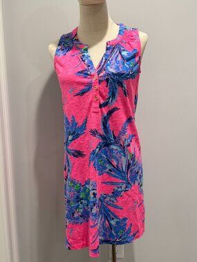 Lilly Pulitzer Pink Palm Monkey Print Sleeveless Shift Dress XS Tropical Resort